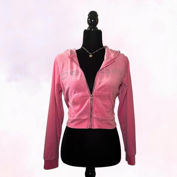 Bebe Tops - Pink Velour Zip-Up Hoodie By Bebe